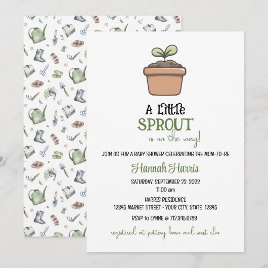 Another Little Sprout on the Way Baby Invitation (Devant / Derrière)