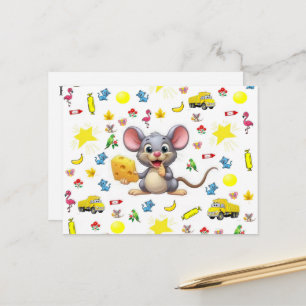Ansichtkaart Cute Mouse Cheese Cat Trucks Stars Briefkaart