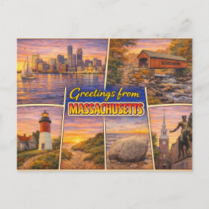 Ansichtkaart Groeten Uit Massachusetts Briefkaart