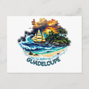Ansichtkaart Guadeloupe Eiland & Zeilboot Briefkaart