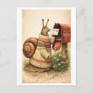 Ansichtkaart in vintage-stijl met slakkenpost briefkaart