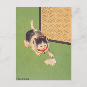 Ansichtkaart - Japanse ukiyo-e wat probeert de kat Briefkaart