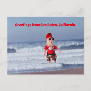 Ansichtkaart - Kerstman in de branding Briefkaart