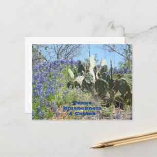 Ansichtkaart Land Texas Bluebonnets en Cactus Feestdagenkaart