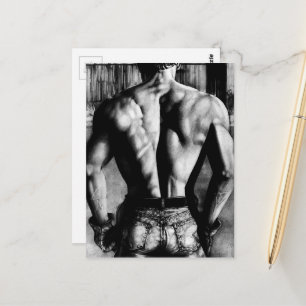 Ansichtkaart Mannelijke Bodybuilder Strakke Jeans Briefkaart