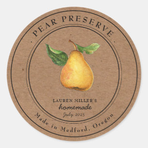 Ansichtkaart met perenjam op kraftpapier Canning l Ronde Sticker