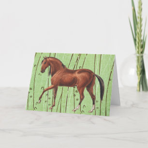Ansichtkaart met vintage geïllustreerde paardenkun bedankkaart