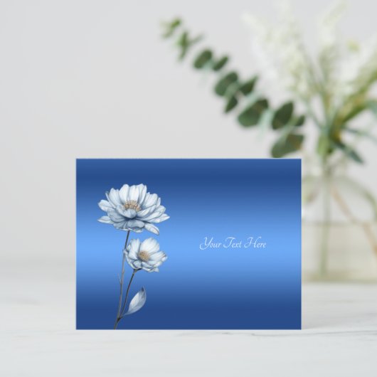 Ansichtkaart met waterverf bloemen in blauw briefkaart (Staand voorkant)