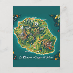 Ansichtkaart Réunion – Meren & Vulkan Briefkaart