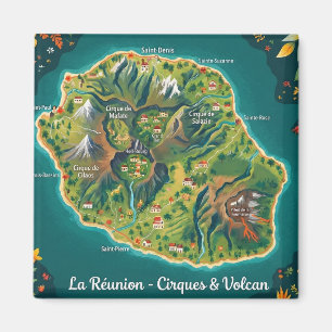 Ansichtkaart Réunion – Meren & Vulkan Magneet