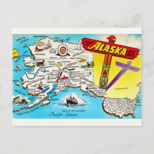 Ansichtkaart van Alaska & de VS Briefkaart (Voorkant)