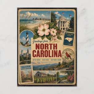 Ansichtkaart van North Carolina in authentieke vin Briefkaart