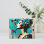 Ansichtkaart van Vrouw Met Vlinders Briefkaart (Staand voorkant)