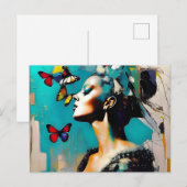 Ansichtkaart van Vrouw Met Vlinders Briefkaart (Voorkant / Achterkant)