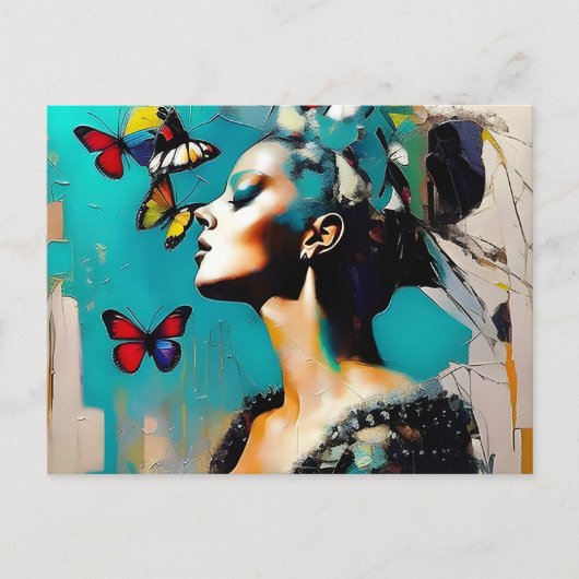 Ansichtkaart van Vrouw Met Vlinders Briefkaart (Voorkant)
