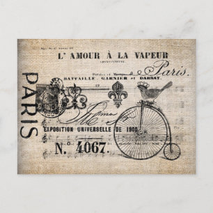 Ansichtkaart - Vintage Franse Vogel Penny-Farthing Feestdagenkaart