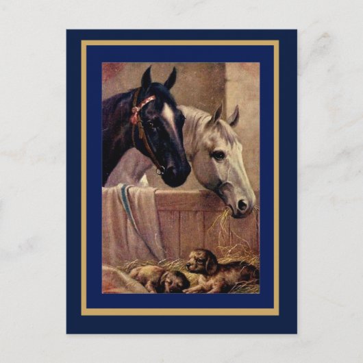 Ansichtkaart Vintage Paarden Honden Briefkaart (Voorkant)