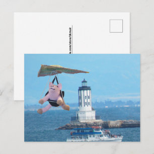 Ansichtkaart - Vliegend varken boven LA-havenvuur Briefkaart