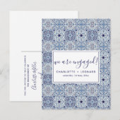 Ansichtkaart voor verlovingsfeest met blauwe tegel uitnodiging briefkaart (Voorkant / Achterkant)