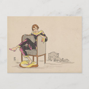 Ansichtkaart - vrouw en kat - Franse kunstenaar Briefkaart