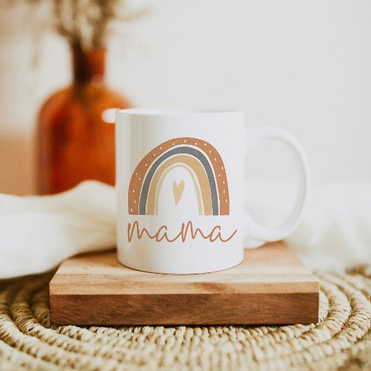 ANSLEY Boho Burnt Oranje Rainbow Heart Mama Koffiemok
