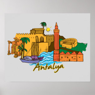 Antalya, beroemde stad Turkije Poster