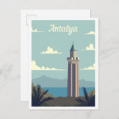 Antalya Turkije Art Travel Illustratie Briefkaart (Voorkant / Achterkant)