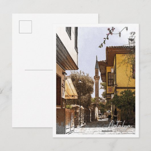 Antalya Turkije Mooie Kleur Potlood Stad Briefkaart (Voorkant / Achterkant)
