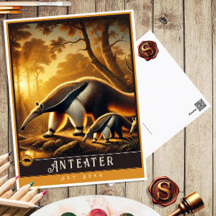 Anteater   Carte postale Famille Vintage Animal