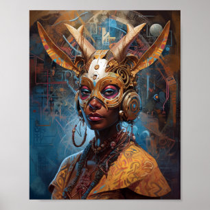 Antelope Headdress Science Fiction Cyberpunk Poster