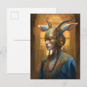 Antelope Mask Headdress Fantasy Blue Gold Briefkaart (Voorkant / Achterkant)