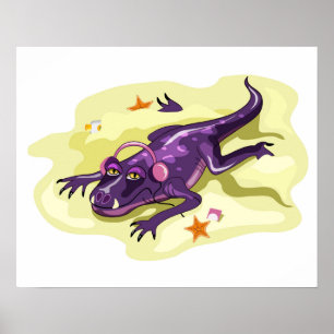 Anteosaurus zonnebaden met hoofdtelefoon. poster