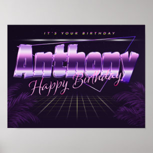 Anthony Nom Vorname lila retro Poster Geburtstag