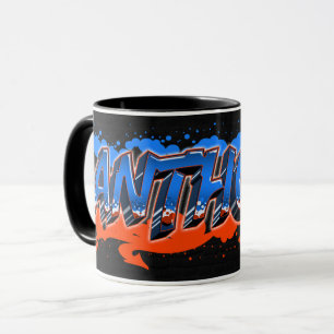 Anthony prénom Graffiti blue tasse orange