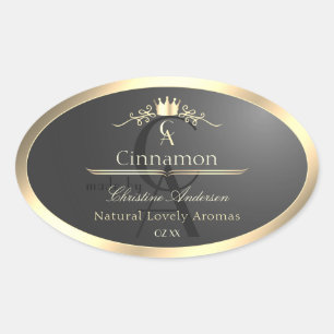 Anthraciet met gouden rand Monogram Productlabel Ovale Sticker