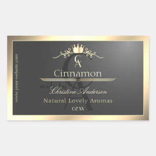 Anthraciet met gouden rand Monogram Productlabel Rechthoekige Sticker