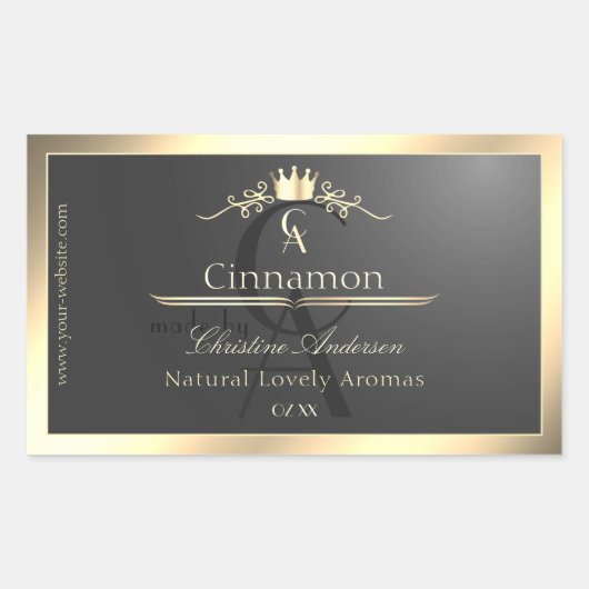 Anthraciet met gouden rand Monogram Productlabel Rechthoekige Sticker (Voorkant)