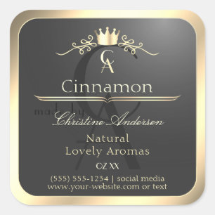 Anthraciet met gouden rand Monogram Productlabel Vierkante Sticker