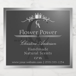 Anthraciet Productlabel Zilveren Frame en Monogram Likeurfles Etiket
