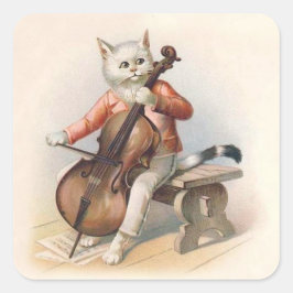Anthropomorphic White Cat Playing Cello Vierkante Sticker