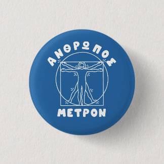 Anthropos Metron Griekse citaat + Vitruvian Man Ronde Button 3,2 Cm