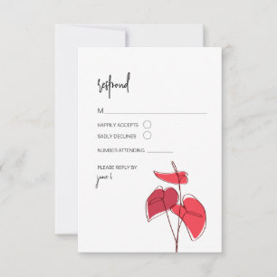 Anthurium · Bloemenlijntekening · Moderne RSVP-kaa RSVP Kaartje