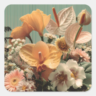Anthurium en tropische bloemschikking vierkante sticker