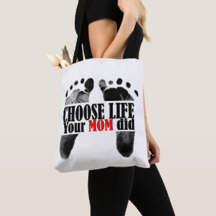 Anti-abortusquote met voetafdrukjes van baby draagtas