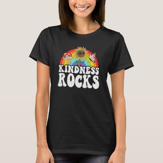 Anti Bullying Hippie Retro Teacher Rainbow Kindnes T-shirt (Voorkant)