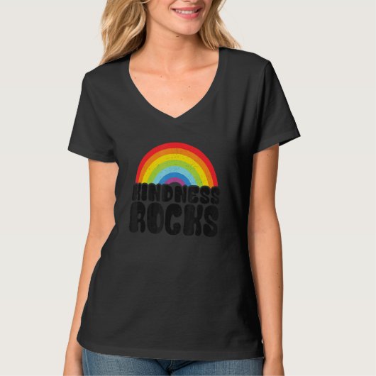 Anti Bullying Hippie Retro Teacher Rainbow Kindnes T-shirt (Voorkant)