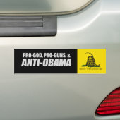 Anti-Obama - PRO-GOD PRO-PISTOLEN ANTI-OBAMA T-shi Bumpersticker (Op auto)