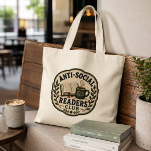 Anti-Sociaal Lezersclub Borduurwerk Stijl Boekenli Grote Tote Bag