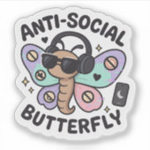 Anti-Social Butterfly Sticker – introvert design (Devant)