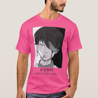 Anti-social Text Vaporwave Anime Japanese Aestheti T-shirt